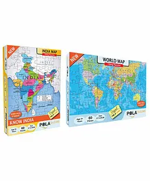 Pola Puzzles India & World Maps Jigsaw Set of 2 - 60 Pieces Each