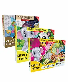 Pola Puzzles Animals,  Maps, Solar System & Jungle Friends Jigsaw Combo of 3 - 60 Pieces Each