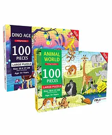 Pola Puzzles Dino Age & Animal World Jigsaw Set of 2 - 100 Pieces Each