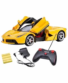 Fiddlerz Ferrari Style Remote Control Car with Openable Doors and LED Light - Yellow