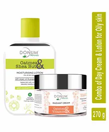 Donum  Naturals 5 In 1 Anti Ageing Radiant Day Cream with SPF 15  & Oatmeal Shea Butter Skin Brightening Deep Moisturizing Lotion Combo - 220 gm & 60 ml