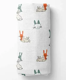 Mom's Home Muslin Swaddle Wrapper Santa Bunny Print - White
