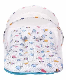 My NewBorn Mattress With Mosquito Net & Pillow Apple Print - Blue