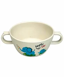 Small Wonder Bowl With Twin Handle Elephant Print White - 280 ml