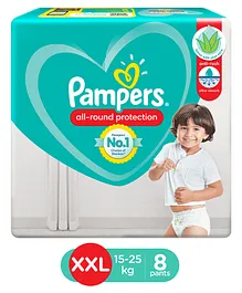 Pampers All round Protection Pants, Double Extra Large size baby diapers (XXL) 8 Count, Lotion with Aloe Vera