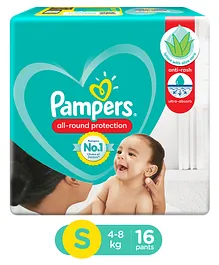 Pampers All round Protection Pants, Small size baby diapers (S), 16 Count, Lotion with Aloe Vera