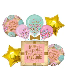 Amfin Happy Birthday Foil Balloons Pink Golden - Pack of 5