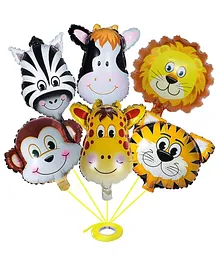 Amfin Jungle Theme Animal Face Foil Balloons Multicolor - Pack of 6