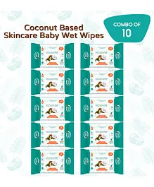 Buddsbuddy Combo of 10 Coconut Based Skincare Baby Wet Wipes Contains Coconut Oil, Castor Oil- 10 Pieces