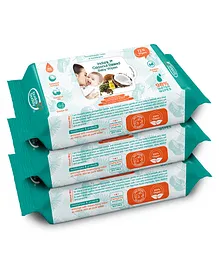 Buddsbuddy Combo of 3 Coconut Based Skincare Baby Wet Wipes Contains Coconut Oil, Castor Oil- 72 Pieces
