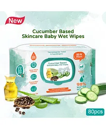 Buddsbuddy Cucumber Based Skincare Baby Wet Wipes With Lid Contains Aloe vera Extract, Castor Oil- 80 Pieces