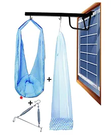 VParents Polka Dots Baby Swing Cradle with Mosquito Net Spring & Metal Window Cradle Hanger - Blue