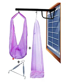 VParents Polka Dots Baby Swing Cradle with Mosquito Net Spring & Metal Window Cradle Hanger - Purple