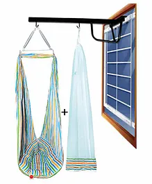 VParents Neonate Swing Cradle Mosquito Net and Spring with Window Cradle Hanger - Blue Multicolour