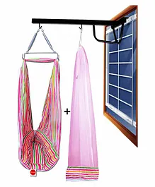 VParents Neonate Swing Cradle Mosquito Net and Spring with Window Cradle Hanger - Red Multicolour