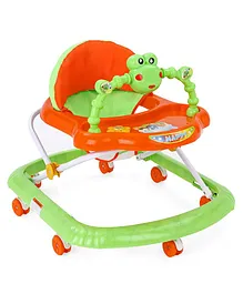 Musical Baby Walker with Overhead Toy Bar - Green Orange