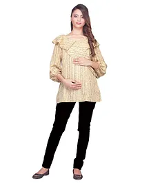 Kriti Peasant Sleeves Maternity Nursing Stripe Top - Beige