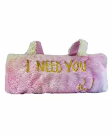 Spiky Fur Pencil Pouch Text Embroidery - Pink