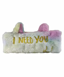 Spiky Fur Pencil Pouch Text Embroidery - White