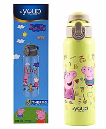 Youp Stainless Steel Lemom Green Color Peppa Pig Kids Insulated Double Wall Water Bottle Lyra - 600 ml