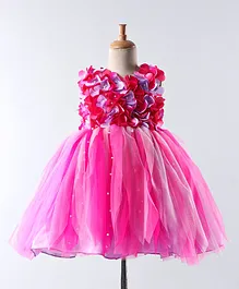 Li&Li BOUTIQUE Sleeveless Flower Applique Flared Dress - Pink