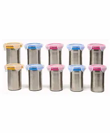 Steel Lock Stainless Steel Airtight Cylindrical Storage Containers Set of 10 - 350 ml each