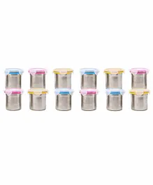 Steel Lock Stainless Steel Airtight Cylindrical Storage Containers Set of 12 - 450 ml each