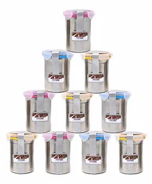 Steel Lock Stainless Steel Airtight Cylindrical Storage Containers Set of 10 - 650 ml each