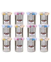 Steel Lock Stainless Steel Airtight Cylindrical Storage Containers Set of 12 - 650 ml each