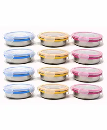 Steel Lock Stainless Steel Airtight Flat Container Multicolour Set of 12 - 250 ml Each