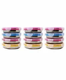 Steel Lock Stainless Steel Airtight Flat Container Multicolour Set of 12 - 450 ml Each