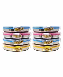 Steel Lock Stainless Steel Airtight Flat Container Multicolour Set of 8 - 1000 ml Each