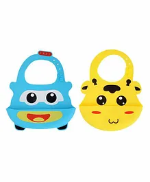 Yellow Bee Silicone Bib with Crumb Collector Pack of 2 - Yellow & Blue