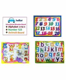 FunBlast Wooden Alphabet Numbers & Animal Board Puzzle Pack of 3 - Multicolour