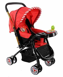 Safe-O-Kid Foldable Stroller with Adjustable Seat Recline - Black Red