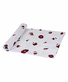 Wonder Wee 100% Cotton Swaddle Wrapper Food Print  - White Maroon