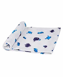 Wonder Wee 100% Cotton Swaddle Wrapper Sea Horse Print  - White Blue