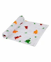 Wonder Wee 100% Cotton Muslin Swaddle Wrapper Dino Print - White