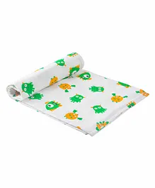 Wonder Wee 100% Cotton Muslin Swaddle Wrapper Monster Print - White