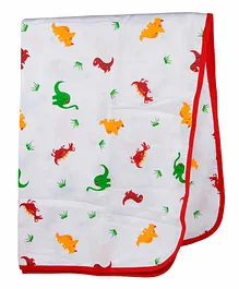 Wonder Wee 100% Cotton Muslin Swaddle Wrapper Dino Print - Red