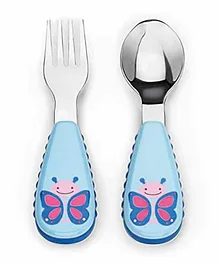 Skip Hop Stainless Steel Fork & Spoon Set Butterfly Print - Blue