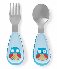 Skip Hop Stainless Steel Fork & Spoon Set Owl Print - Blue