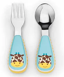 Skip Hop Stainless Steel Fork & Spoon Set Cow Print - Blue