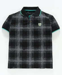 Earth Conscious Half Sleeves Checkered Polo T-Shirt - Black
