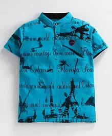 Earth Conscious Half Sleeves Printed T-Shirt - Blue