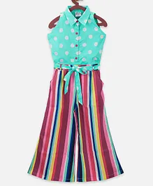Lilpicks Couture Polka Print Full Flared Sleeveless Jumpsuit - Blue