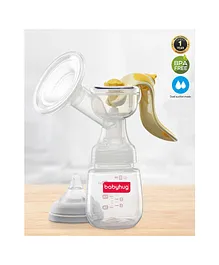 Babyhug Manual Breast Pump with Adjustable Suction & Massage Mode & with Free Lactation Consultation - Yellow