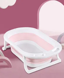 Medium Size Folding Baby Bath Tub with Temperature-Sensitive Drain Plug  - Pink