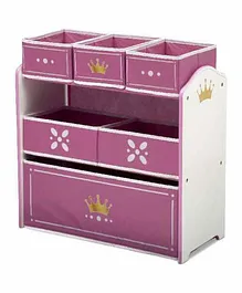 Delta Children Wooden Frame Multipurpose Rack with 6 Storage Bins Crown Design - Pink