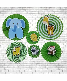 Untumble Jungle Theme Paper Fan Decoration Green - Pack of 6
